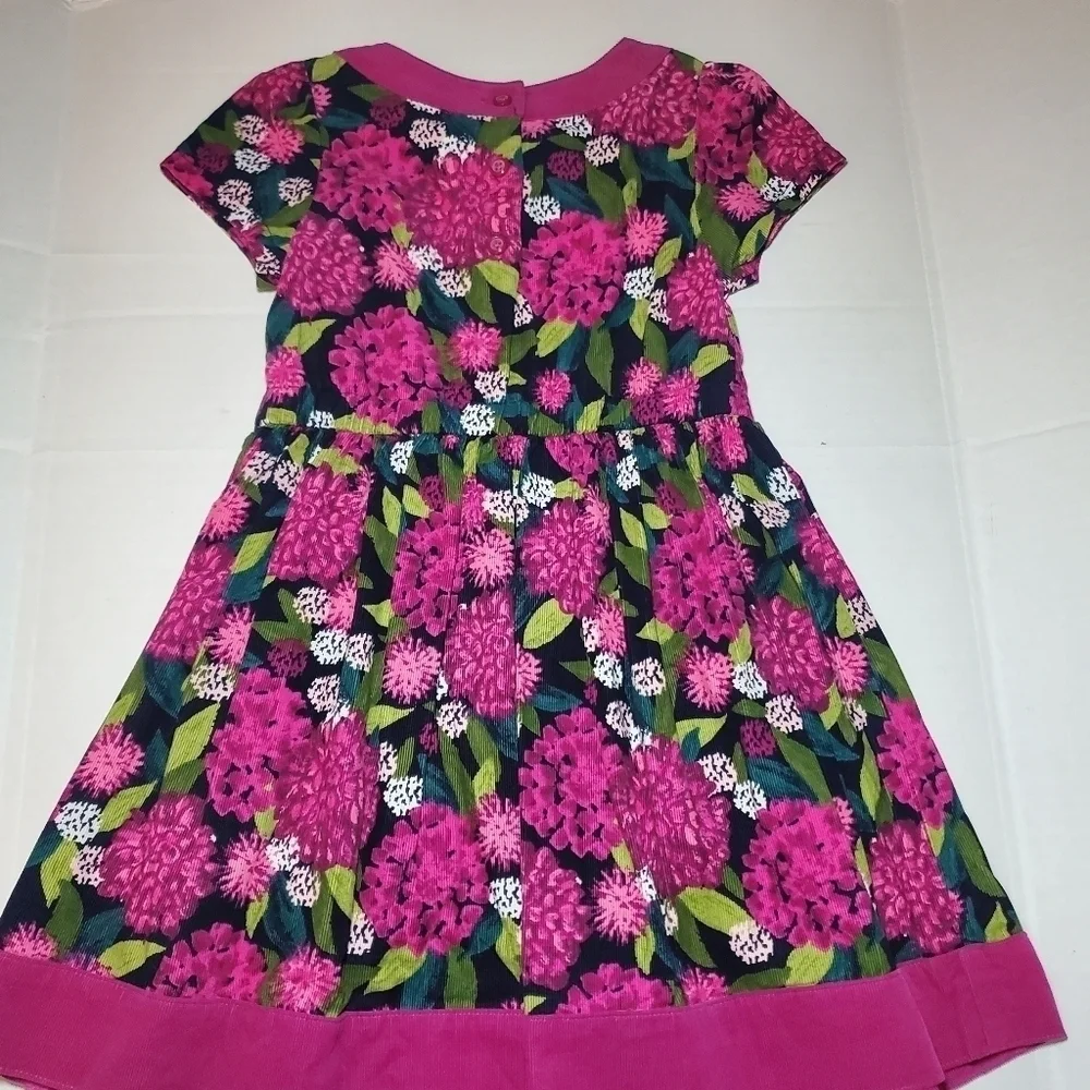 Vintage Gymboree Plum Pony Magenta Green Floral Corduroy Bow Dress 5T Girls